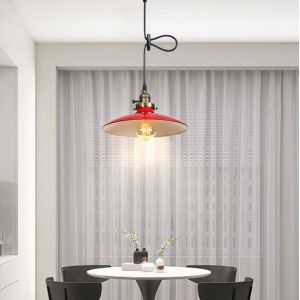 SNOGOLD Suspension Rétro Lustre Industriel Abat-Jour en Fer Rouge Ø26cm E27 Luminaire pour Cuisine Salle à Manger Café