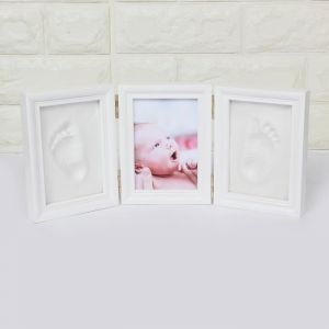 Cadre de photo en bois - Footprint - Blanc - Empreinte de main et pied de bébé - Haute qualité - Pliable en 3