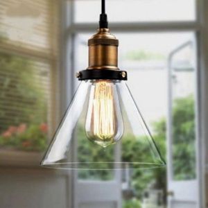 1 x Verre R&eacute;tro Suspension Luminaire Industrielle Vintage E27 Lustre Eclairage de Plafond Triangulaire Verre Transparent - SMOTOP