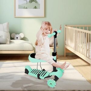 JEOBEST Tricycle B&eacute;b&eacute; &Eacute;volutif Trottinette Enfant Trottinette 3 Roues Patinette Enfant Pliable avec Hauteur Ajustable Vert