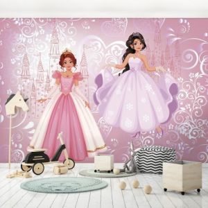 Papier Peint Intissé Chambre Enfant Fille 416x254 cm Rose Princesse Photo Non Tissé Muraux Trompe loeil