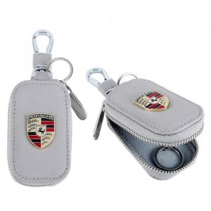 Housse de protection pour clé de voiture- Pendentif clé Porte - clés en cuir véritable de voiture Étui clés pour Porsche.
