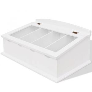 Range-couverts - vidaXL - Baroque - Blanc - 4 compartiments - Couvercle en verre