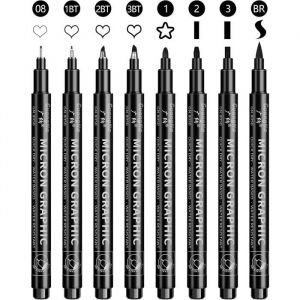 Stylos Noir A Pointe Fine 8Pcs Feutres Dessin Professionnel Artist Pen Stylos Feutre Caligraphie Ecriture Kit Pour Manga Écritu