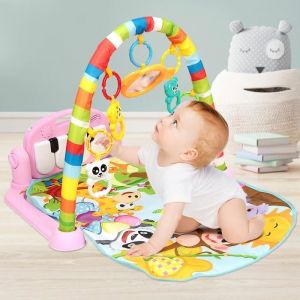 Tapis d&eacute;veil et de fitness pour b&eacute;b&eacute; avec piano musique - HUOLE - Rose + Panach&eacute;