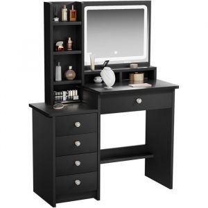 Coiffeuse ZenkiHome meuble sous-vasque avec miroir et éclairage coiffeuse 90 cm Noir Modèle 154