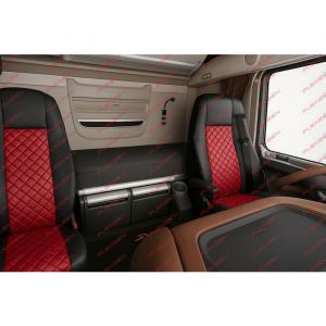 2x Housse de Si&egrave;ge sur Mesure Similicuir Rouge - Noir Couvre-Si&egrave;ge 1+1 Luxe Camion Poids Lourd Compatible avec DAF XF 106 2015-2021