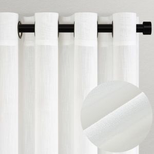 Topfinel Lot de 2 Rideau Voilage Blanc Avec &OElig;illets - Rideau en Voile Semi-Transparent - Rideau Lin Style Boh&egrave;me Salon - 140x160 cm