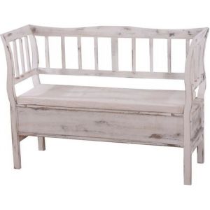 Banc banquette de rangement - T207 - Bois blanc shabby chic - Vintage - Grand espace de rangement