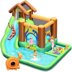 Ch&acirc;teau Gonflable Dinosaure GOPLUS avec Zone de Saut Piscine et Canon &agrave; Eau pour Enfants de 3 &agrave; 10 Ans
