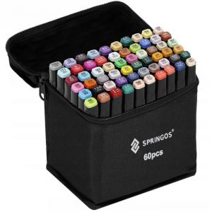 Marqueurs &agrave; alcool - SPRINGOS - 60 pi&egrave;ces - Double pointe - Pochette noire - Multicolore