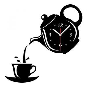 Horloge Murale 3D de Théière Tasse À Café Acrylique Créatif DIY Horloges Murales de Cuisine Décorative Horloge de Décoration Pour