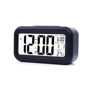 Réveil Digital Réveil Matin Horloge Numérique Réveil à Pile Silencieux pour Enfants Adultes Grand écran LED Température (Noir)