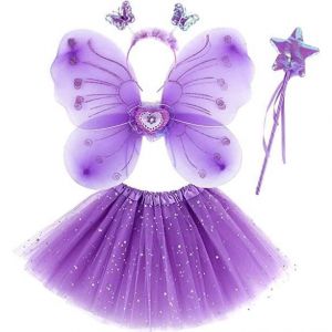Déguisement de fée pour Fille - Ensembles de déguisement de Papillon en Tulle avec Ailes de Papillon Baguette et Bandeau