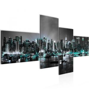 Runa art Tableau Décoration Murale La ville de New York 200x95 cm - 4 Panneaux Deco Toile Prêt à Accrocher 605441b