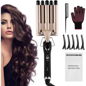 Fer à Onduler 5 fûtsFer à Boucler 5 BarilsBigoudis Ondulés Appareil Wavy Hair Fers à Gaufrer avec Outil