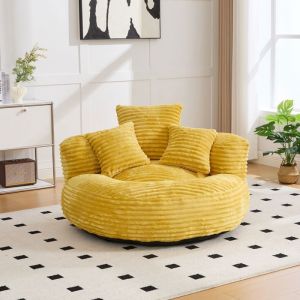 Pouf poire confortable avec trois coussins 108 x 108 x 52 cm Lazy Canap&eacute; pour salon chambre Fauteuil Velours c&ocirc;tel&eacute; Jaune