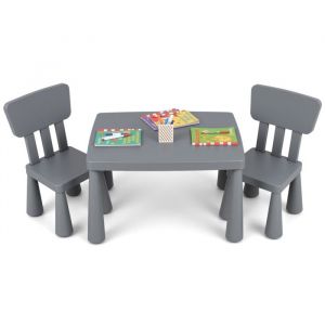 GOPLUS Table Enfant avec 2 Chaises en PlastiqueCharge 50KGpour Activités détude et Jeuxpour Enfants 1-7 AnsGris