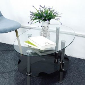 Table Basse en Verre M&eacute;tal Transparent - Armature en Acier Inox - 90*50*43cm