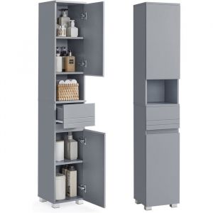 Armoire de Salle de Bain Meuble de Rangement Colonne avec Tiroir &Eacute;tag&egrave;res Compartiments 30 x 30 x 170 cm Gris Mystique