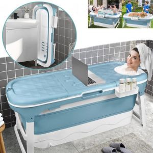 LARS360 Baignoire pliable pour adulte Baignoire portable avec Couvercle amovible pour salle de bain 128 x 60 x 53 cm