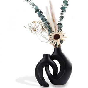 Vase Noir Mat Vase Pampa Vase en Céramique Vases Decoratifs Art Design Vasepour La Maison Décor Salon Bureau Cuisine schwarz