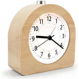 Réveil Matin à Piles Fonction Snooze Réveil Bois de Voyage Lumineux Réveil Analogique Silencieux sans Tic-Tac Horloge - Bois Clair
