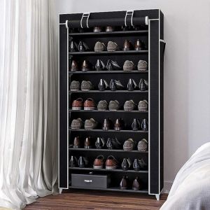 Meuble &agrave; Chaussures - XJING - 88x28x160cm Noir - 40 paires - Inox - 9 &eacute;tag&egrave;res - Contemporain