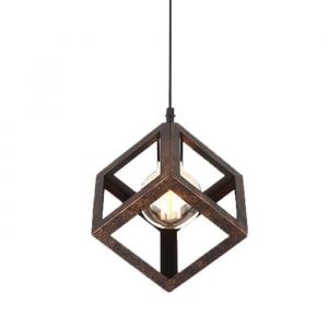 BK Suspension Luminaire Design Cube Métal Industriel Lustre Intérieur Salle à Manger E27 Rouille
