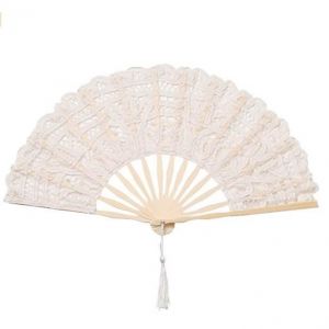 Eventail Mariée Dentelle Soie Bois Brodée Blanc Toile Jute Dentelle Pochette Mariage Accessoires Décoration Mariage