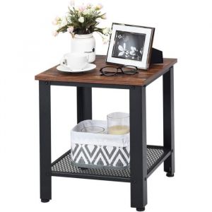 LIFEZEAL Table d’Appoint à 2 Niveaux Petite Table Basse avec Etagère en Grillage Métallique 40x40x455 CM Charge de 20+20 KG