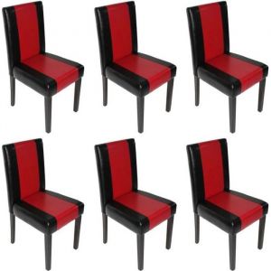 Chaise de séjour Littau - Noir/Rouge - Lot de 6 - Simili-cuir - Pieds foncés