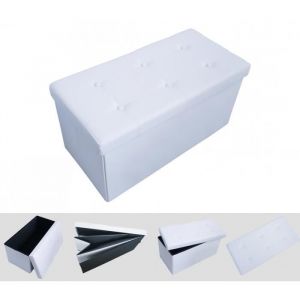 Banc Pliant Ottoman avec Espace de Stockage - Simili-cuir - Blanc - 76 x 38 x 38 cm - TODECO