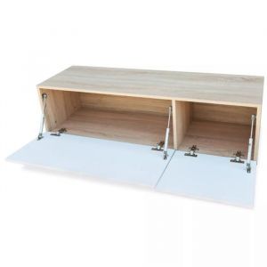 Meuble TV - KAI - 120 x 40 x 34 cm - Chêne et blanc brillant - 2 compartiments - Kit de montage inclus