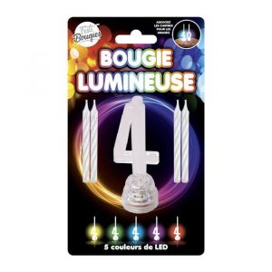 BOUGIE LUMINEUSE CHIFFRE 4 LED CLIGNOTANT 7CM  Multicolore