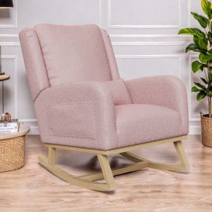 Fauteuil &agrave; bascule scandinave Rocking chair salon Chaise &agrave; bascule avec accoudoirs Style moderne Pieds en bois massif Rose