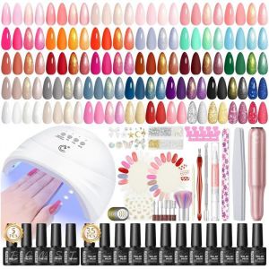 65Pcs Kit Ongle Gel Uv Complet Avec Lampe Ponceuse Pour Ongles 35 Couleus Vernis Semi Permanent Nude Rouge Bleu Marron Vert E[V83]