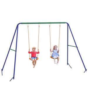 Balançoire portique - Outsunny - avec 2 siège - balançoire pour enfants - structure en métal - charge max. 90 kg - multicolore