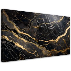 tableau mural format décoratif universel Marbre Noir/Blanc avec Or toile de haute qualité 80x40 cm