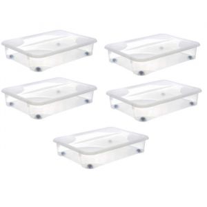Lot de 5 Bo&icirc;tes de rangement Dessous de Lit gigabox 60L &agrave; Roulettes - Origine France