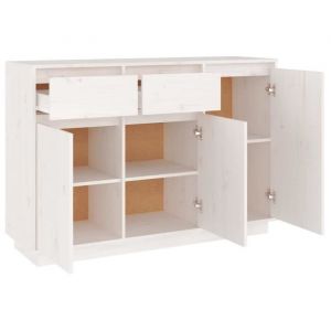Buffet bas - FAFEICY - Blanc - Bois massif - 2 portes - Style Scandinave Moderne