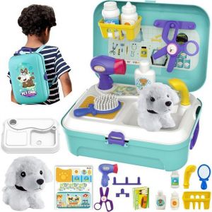 Jouet Vétérinaire Sac À DosJouets de docteur-avec Peluche Chien Jeux Dimitations -16 pièces - pour Enfants Garçons Filles 3 Ans +