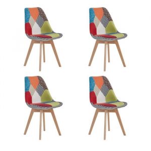BenyLed Lot de 4 Chaises de Salle à Manger en Patchwork Avec Assise Rembourrée et Pieds en bois Idéal pour Salle à Manger Rouge