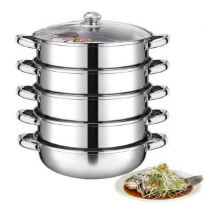 Cuiseur vapeur en acier inoxydable avec couvercle en verre 5 couches 30 cm marmite cuisinière à induction cuiseur vapeur