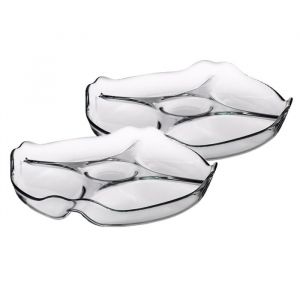 Lot de 2 plat de service plateau aperitif plateau p&acirc;tisserie assiette transparente en verre