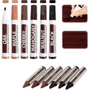 Feutre Retouche Bois12 Pcs Kit R&eacute;paration de Meubles Marqueurs BoisFeutre BoisKit Reparation ParquetEFFACE RAYURE - RENOVATEUR