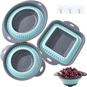 3 Passoire Pliable en SiliconeRétractable et Extensible-3 TaillesPanier de Passoire Pliable Idéal pour Les PâtesLes