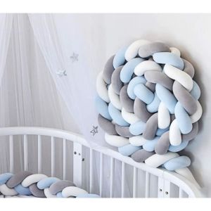 Tour de lit bébé 4M - KALAVIKA - Coussin serpent tressé en velours - Blanc gris et bleu