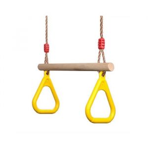 Balan&ccedil;oire avec Anneaux de GymnastiqueTrap&egrave;ze en Bois avec Gymnastique Anneaux Enfants Portique Toboggan Jeux Jardin Ext&eacute;rieur