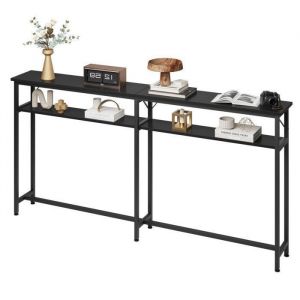Table console étroite 180 x 23 x 100 cm 2 niveaux avec espace de rangement table dappoint extra longuesalon noir